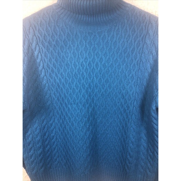 Ann Taylor NWT Women's  Turtleneck Sweater SZ M blue Chunky Fisherman Cable Knit - Picture 3 of 10